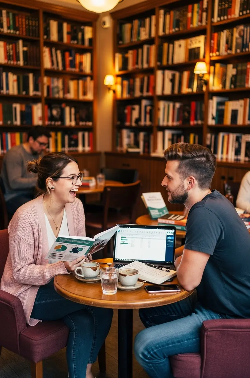 Grafikonok és pénzügyi tervek láthatók egy digitális táblán, amelyet egy pár tanulmányoz.